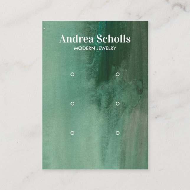 Watercolor Emerald Green Jewellery 3 Earring Displ Business Card (Front)