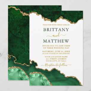 Watercolor Emerald Green Marble Gold Geode Wedding Invitation