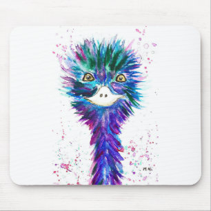 Watercolor emu animal bird cute colourful purple mouse pad