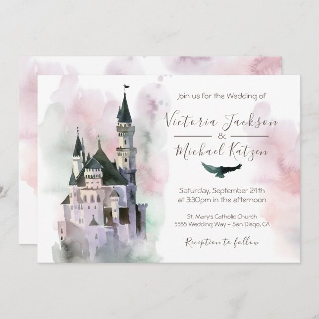 Watercolor Enchanted Castle Wedding Invitation (Front/Back)
