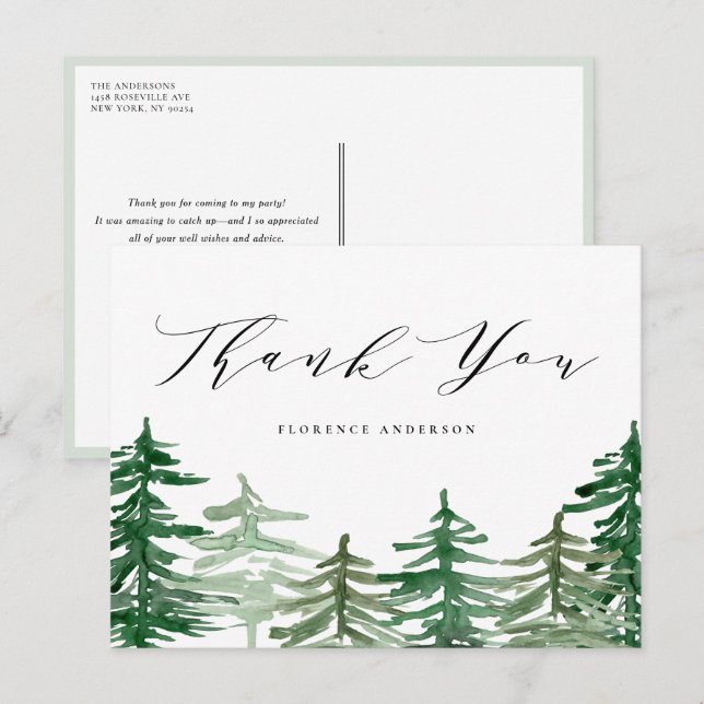 Watercolor Enchanted Forest Woodland Thank You Postcard (Front/Back)