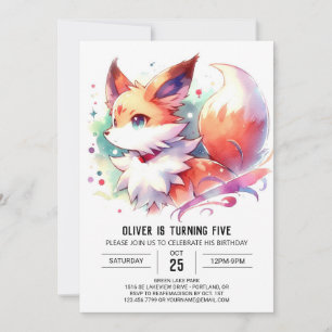 Watercolor Enchanted Fox Birthday Invitation