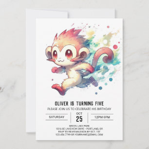 Watercolor Enchanted Monkey Birthday Invitation