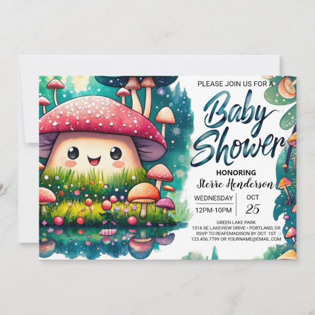 Watercolor Enchantment Mushroom Magic Baby Shower Invitation (Front)