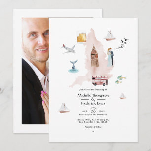 Watercolor England UK London Destination Wedding Invitation
