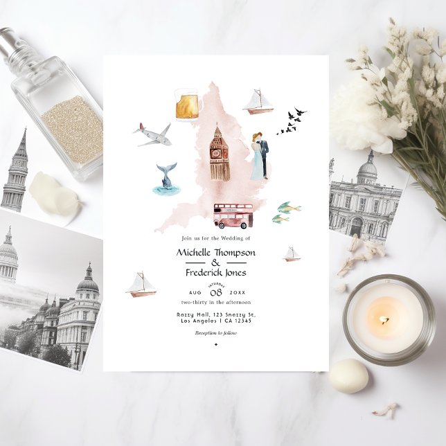 Watercolor England UK London Destination Wedding Invitation (Creator Uploaded)