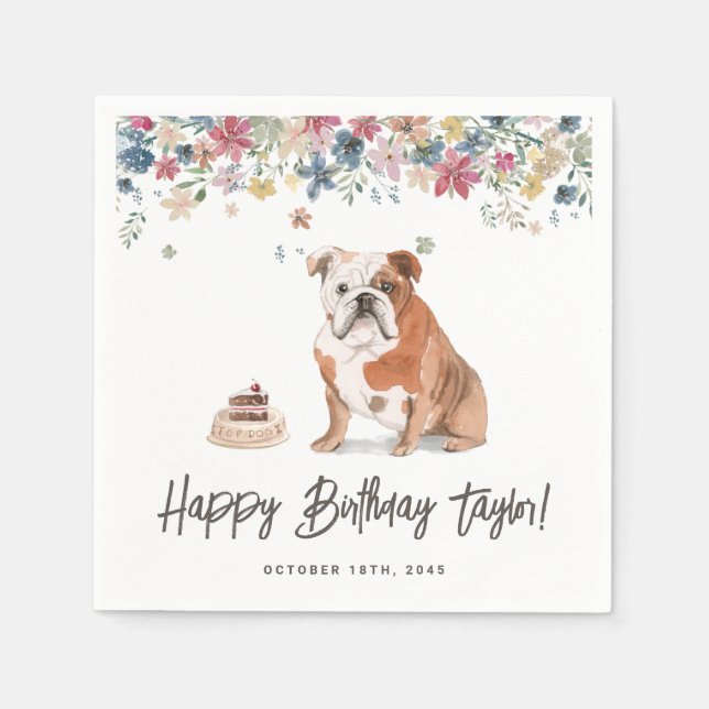 Watercolor English Bulldog Birthday Thank You Napkin (Front)
