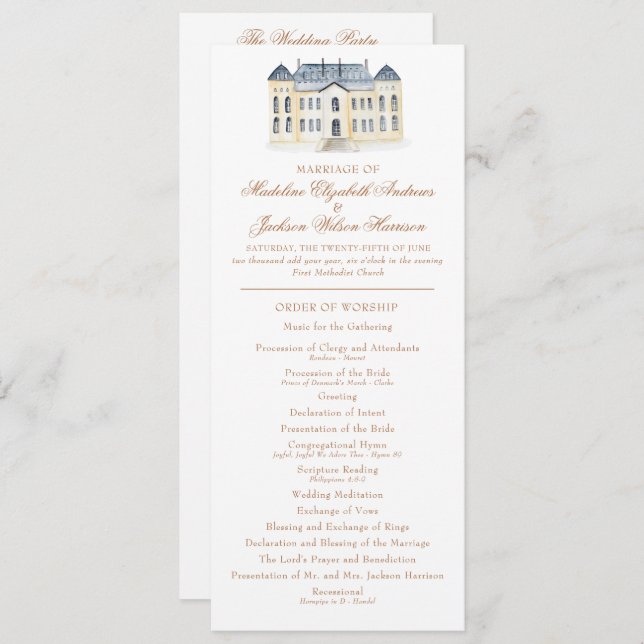 Watercolor English Manor Estate Wedding Programme (Front/Back)