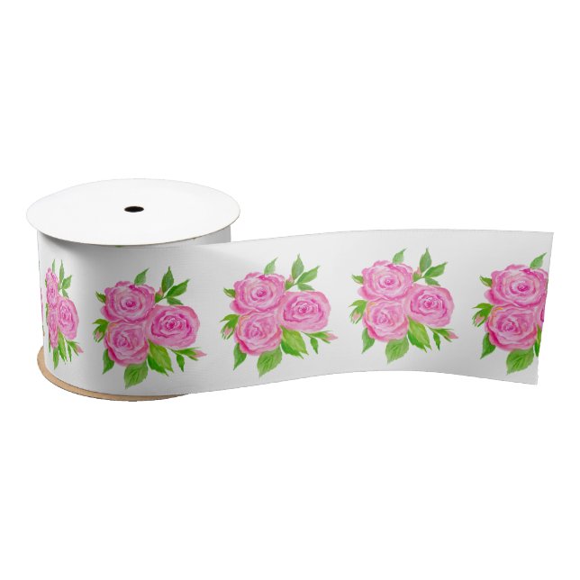Watercolor English Roses Satin Ribbon (Spool)