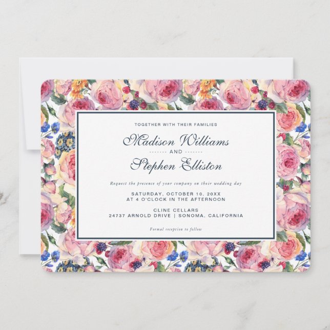 Watercolor | English Roses - Wedding Invitation (Front)