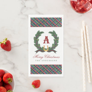 Watercolor Equestrian Laurel Wreath Monogram Napkin