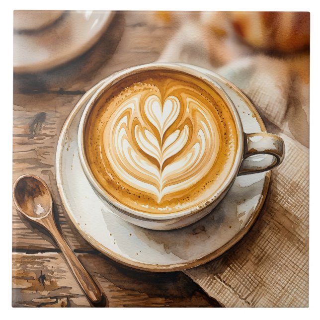 Watercolor Espresso Cup Cosy Latte Art Tile (Front)
