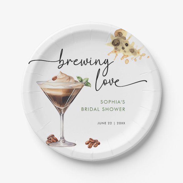 Watercolor Espresso Martini Bridal Shower  Paper Plate (Front)