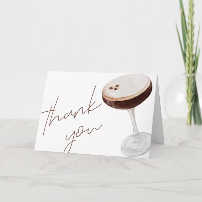 Watercolor Espresso Martini Bridal Shower Thank You Card (Front)