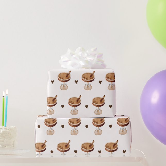 Watercolor Espresso Martini with a Bow Coffee Wrapping Paper (Party Gifts)
