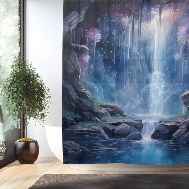 Watercolor Ethereal Waterfall Grotto Shower Curtain (Creator Uploaded)