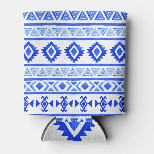 Watercolor ethnic Aztec, geometric pattern. Can Cooler (Front)