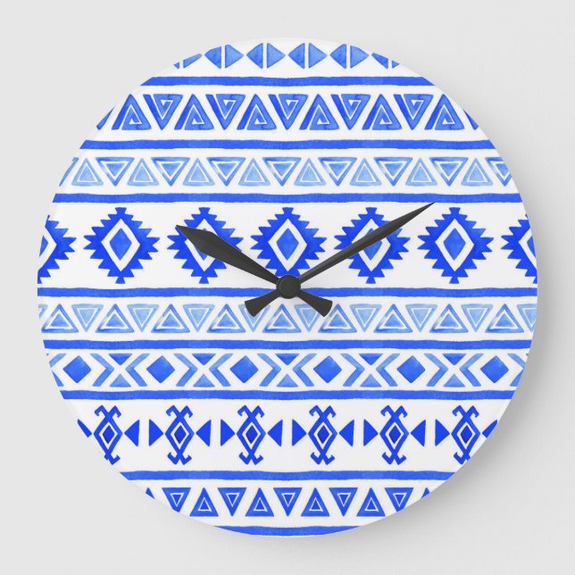 Watercolor ethnic Aztec, geometric pattern. Large Clock (Front)