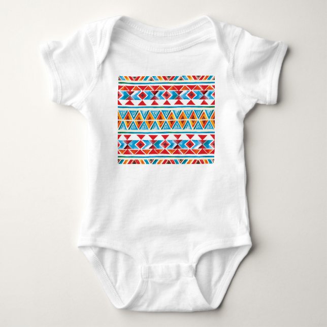 Watercolor ethnic geometric pattern. baby bodysuit (Front)