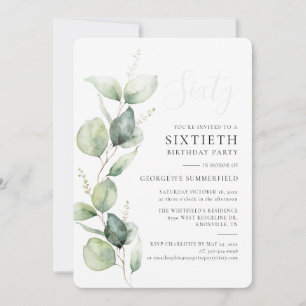Watercolor Eucalyptus 60th Birthday Invitation