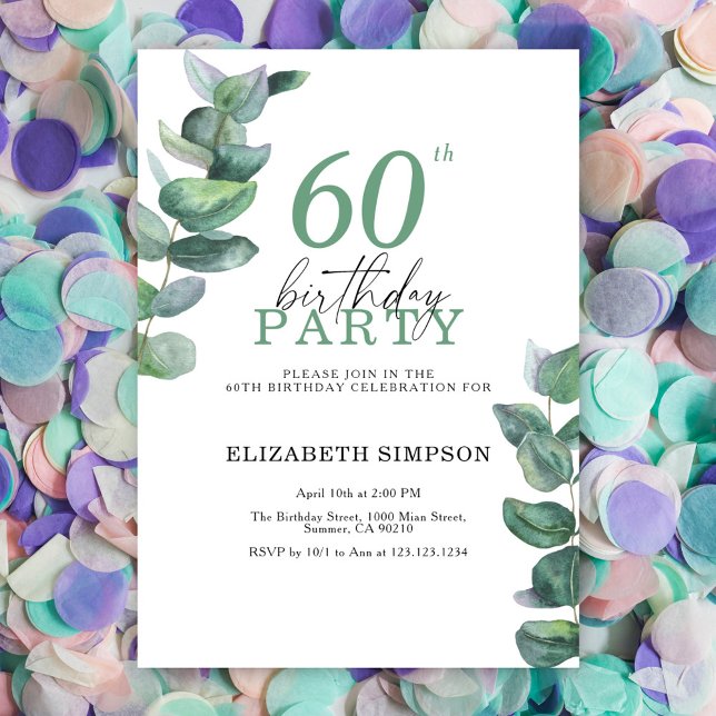 Watercolor eucalyptus 60th Birthday Invitation (Creator Uploaded)