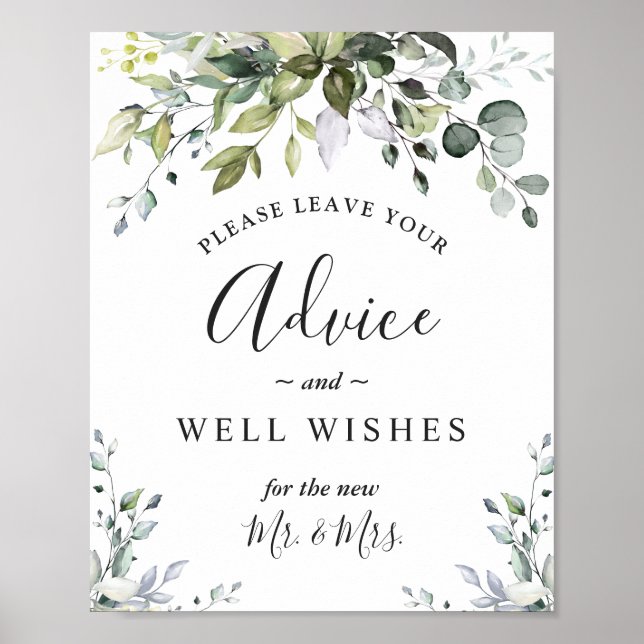 Watercolor Eucalyptus Advice and Well Wishes Sign (Front)