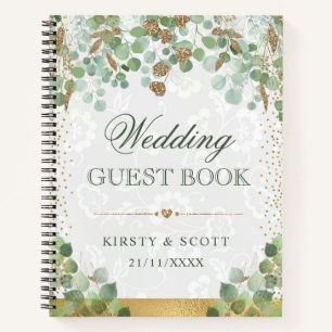 Watercolor Eucalyptus and Gold Glitter Guest Book
