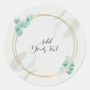 Watercolor Eucalyptus and Green Gold Wreath Floral Classic Round Sticker