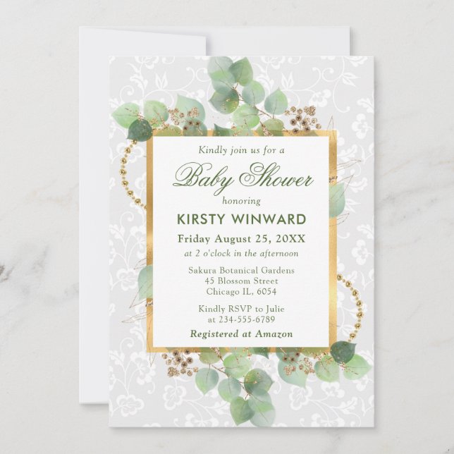 Watercolor Eucalyptus and Greenery Baby Shower Invitation (Front)