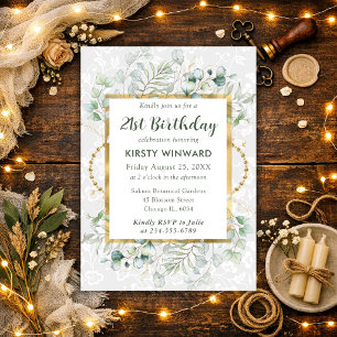 Watercolor Eucalyptus and Greenery Birthday Invitation