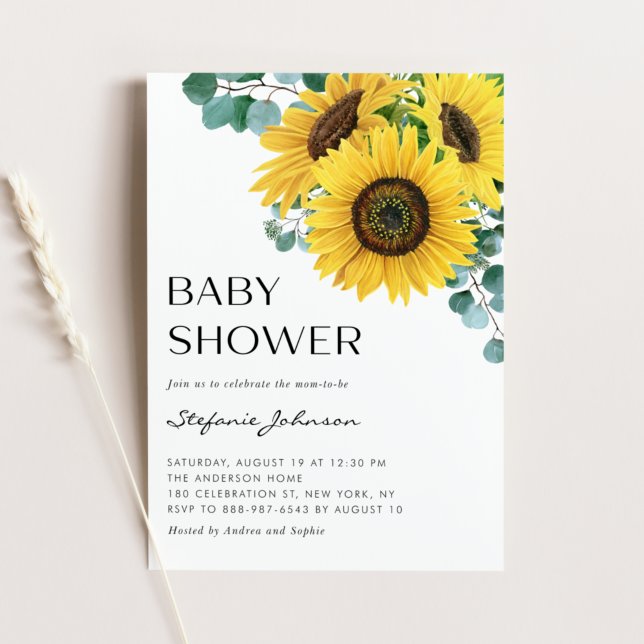 Watercolor Eucalyptus and Sunflowers Baby Shower Invitation (Creator Uploaded)