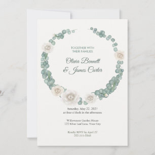 Watercolor Eucalyptus and White Rose Wreath Invite