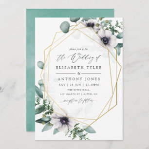 Watercolor Eucalyptus Anemone Geometric Wedding Invitation