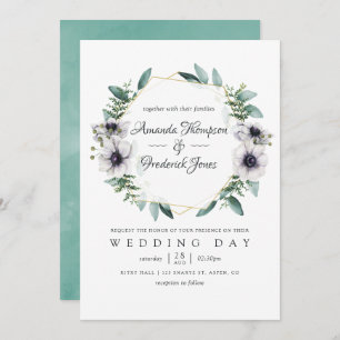 Watercolor Eucalyptus Anemone Geometric Wedding Invitation