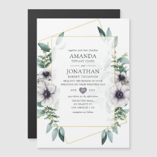 Watercolor Eucalyptus Anemone Geometric Wedding Magnetic Invitation