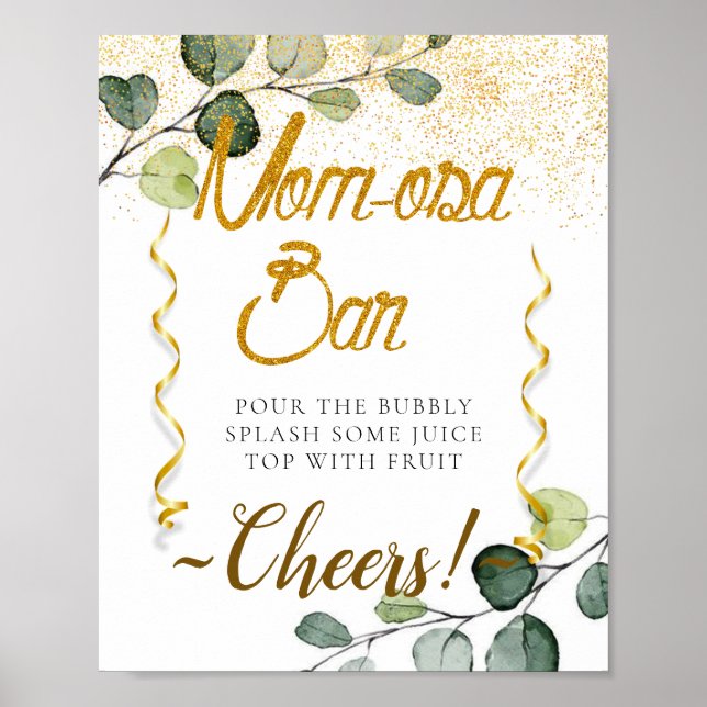 Watercolor Eucalyptus Baby Shower Mimosa Bar Sign (Front)