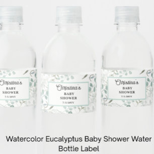Watercolor Eucalyptus Baby Shower  Water Bottle Label