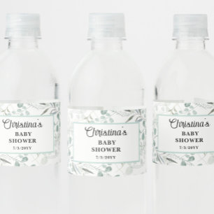 Watercolor Eucalyptus Baby Shower Water Bottle Label