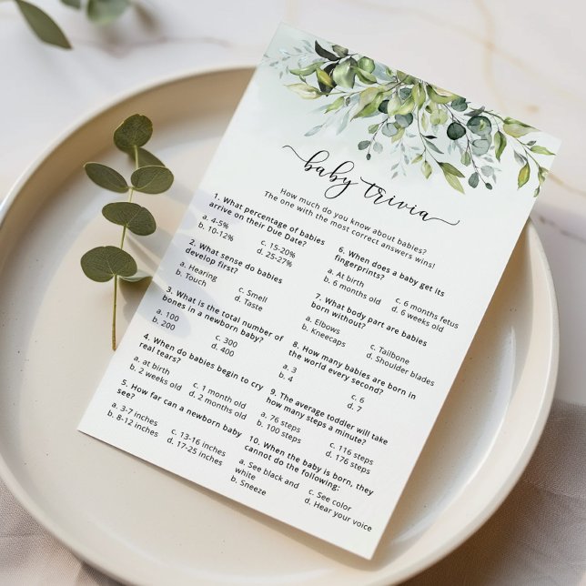 Watercolor eucalyptus baby trivia game (Creator Uploaded)