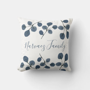 Watercolor Eucalyptus Blue Botanical Hand Painted Cushion