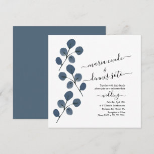 Watercolor Eucalyptus Blue Elegant Script Wedding Invitation