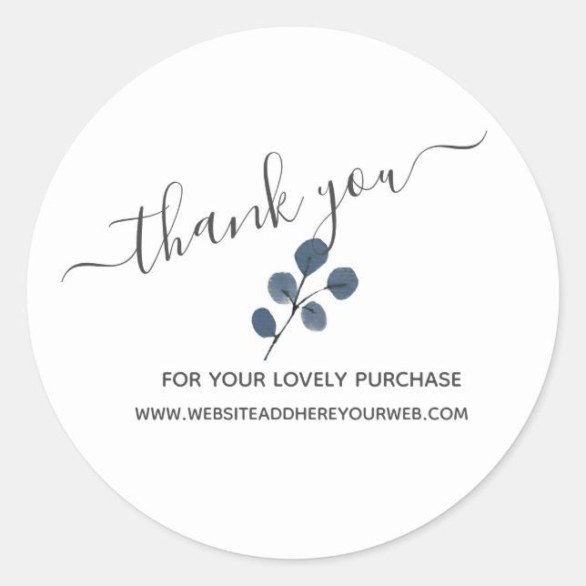 Watercolor Eucalyptus Blue Thank You Business Classic Round Sticker (Front)