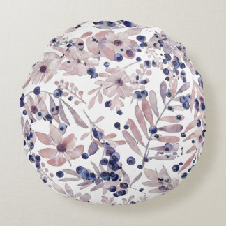 Watercolor Eucalyptus Blueberry Botanical Art Love Round Cushion