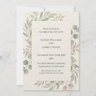 Watercolor Eucalyptus Blush Botanical Wedding Invitation