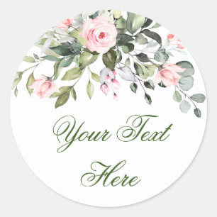 Watercolor Eucalyptus Blush Pink Roses Greenery Classic Round Sticker
