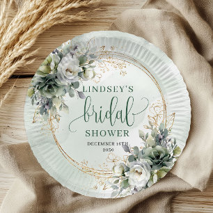 Watercolor Eucalyptus Boho Bridal Shower Paper   Plate