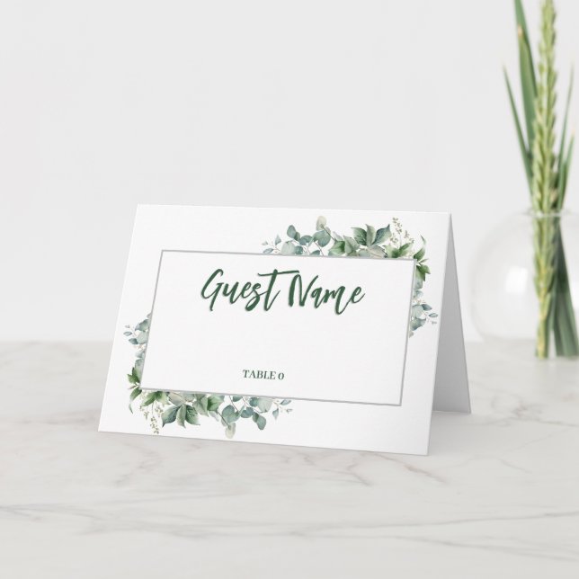 Watercolor Eucalyptus Border Table Place Card (Front)