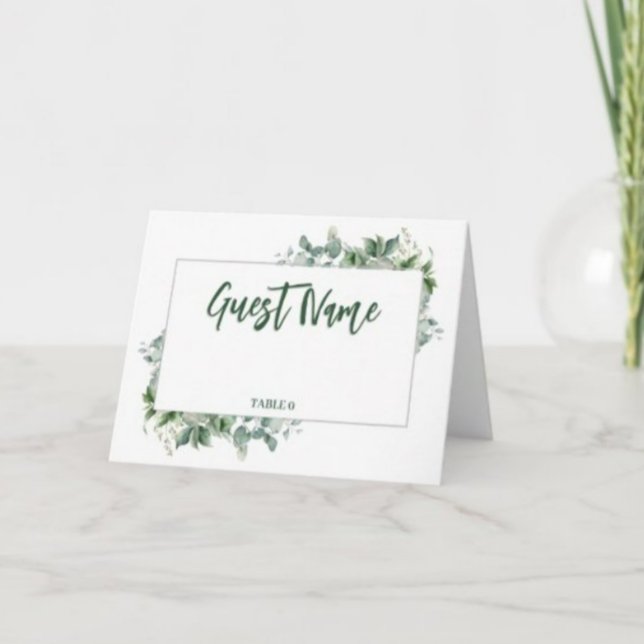 Watercolor Eucalyptus Border Table Place Card (Place Cards)