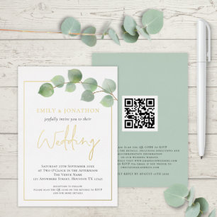 Watercolor Eucalyptus Border Wedding Gold Real 