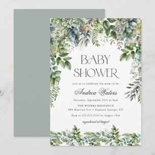 Watercolor Eucalyptus Botanical Baby Shower Invitation